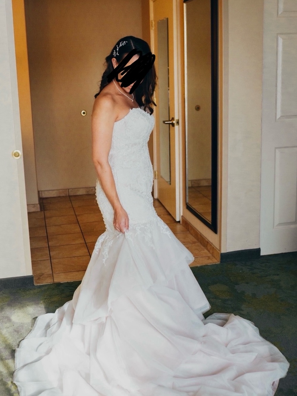 Strapless Lace Mermaid Wedding Gown - White